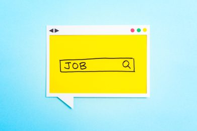 Job,Search,Form,On,Speech,Bubble,On,Blue,Background.