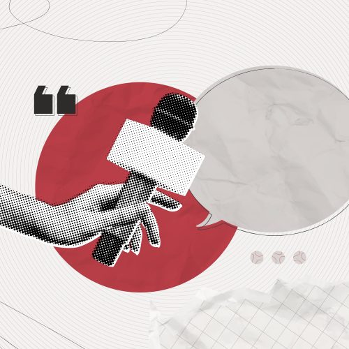 Trendy,Halftone,Collage,Online,Broadcasting,Concept.,Hand,With,Microphone,And