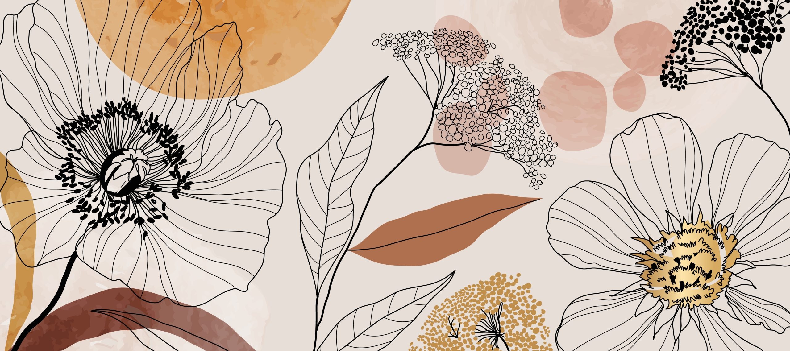Abstract,Line,Flower,And,Earth,Tone,Color,Background.,Wallpaper,Design