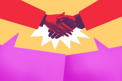 Modern,Collage.,Business,Handshake,Agreement,On,Bright,Background,With,Film